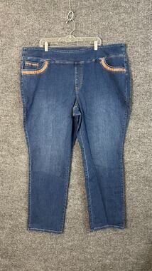 Belle Kim Gravel Jeans Womens Plus 28W Blue Medium Wash Straight Leg Pull On